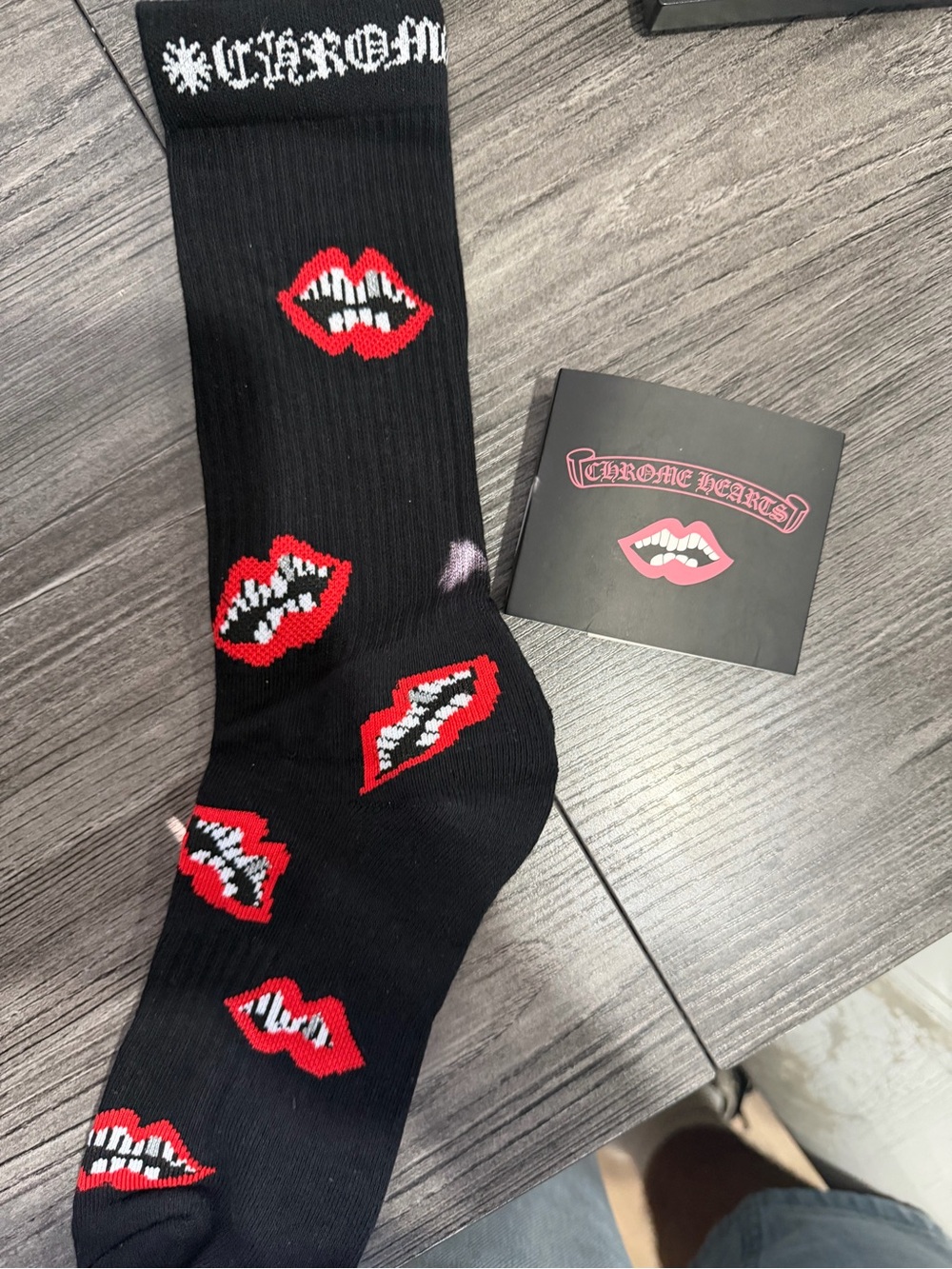 Chrome Hearts Men's Black Socks with Red Lip Motif